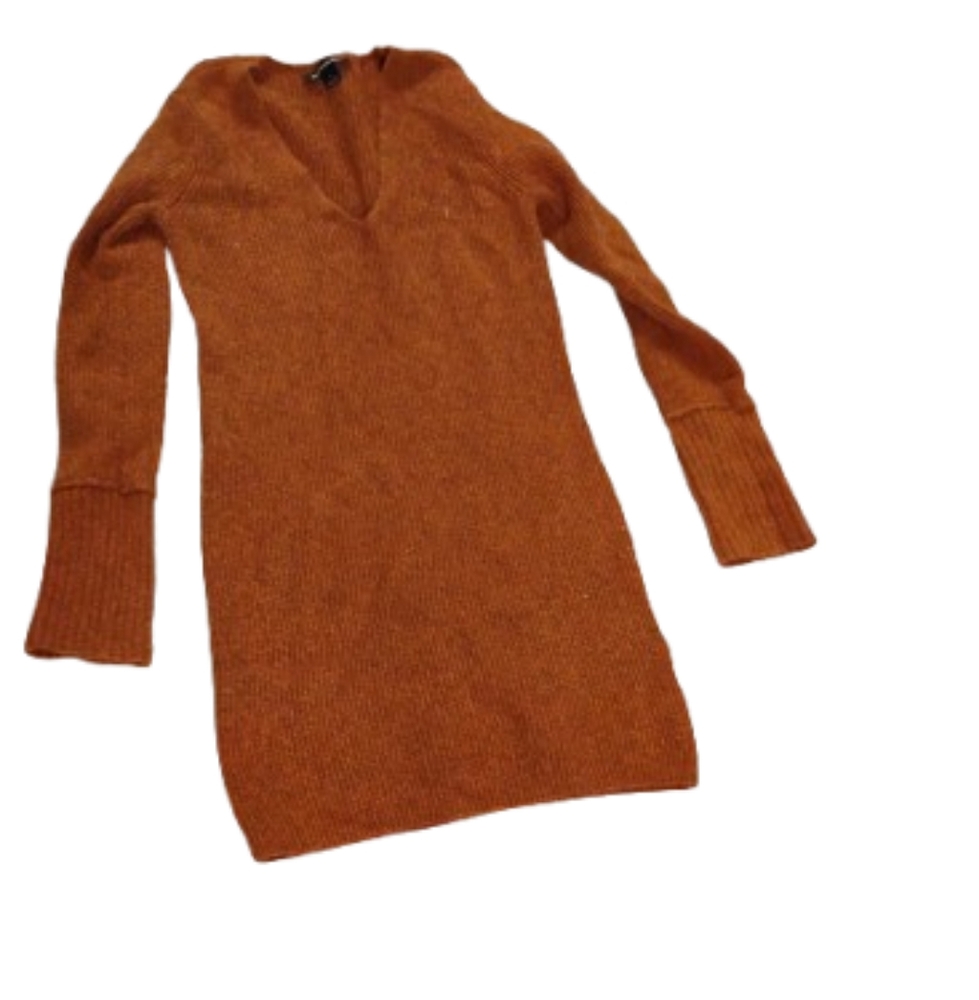 Something Navy Knit V Neck Orange Long Sleeve Sweater Dress Sz Small